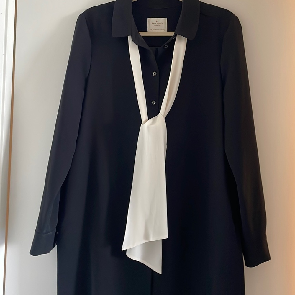 Kate Spade button down over piece with silk tie. Coat/long jacket.